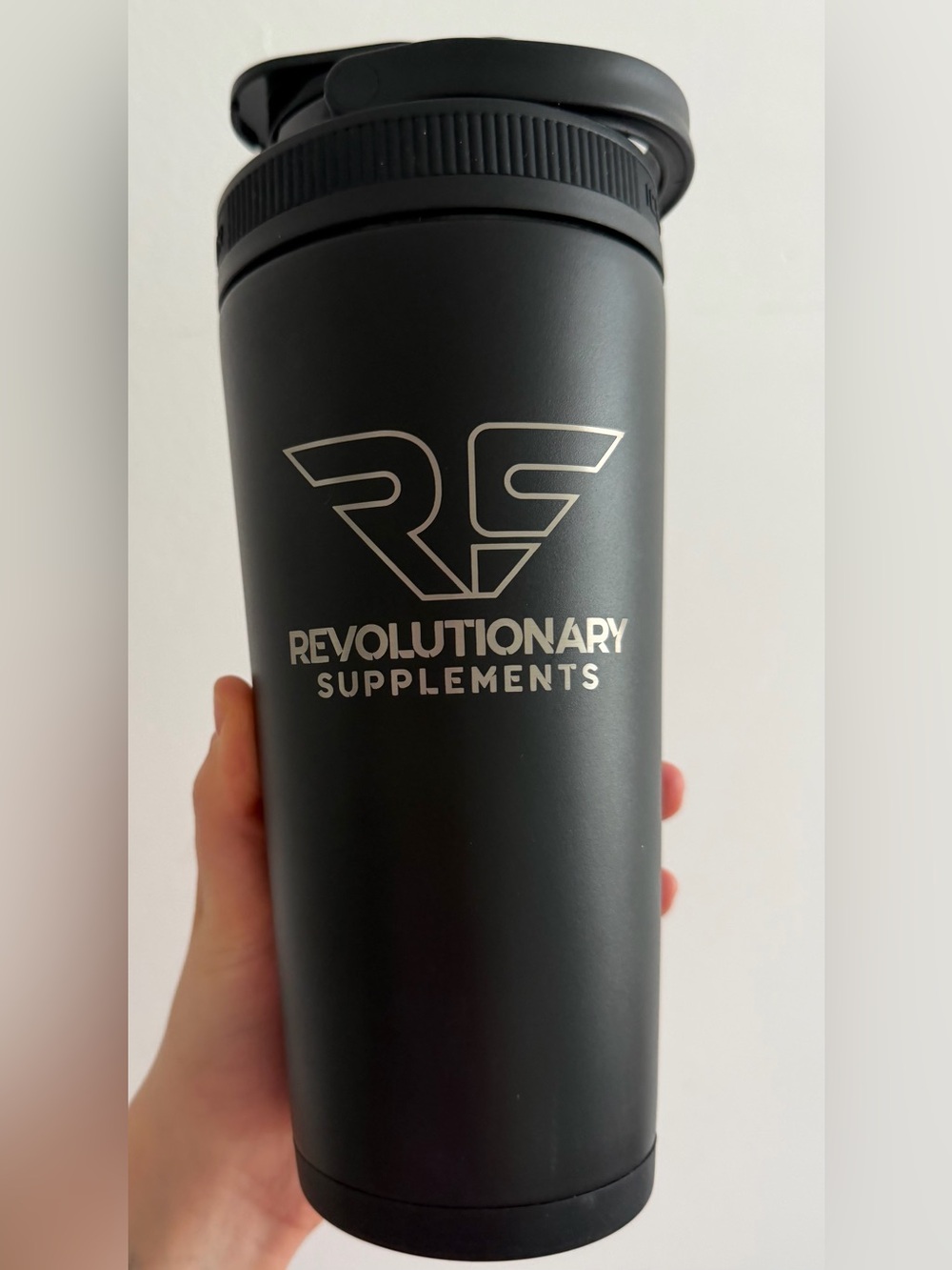 Revolutionary Matte Black Shaker Bottle hot and cold beverage